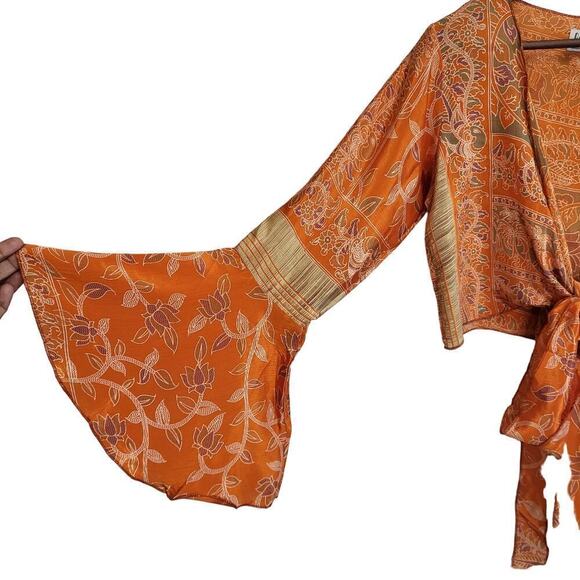 BAIZAAR 100% Silk Wrap Top with Bell Sleeves - Picture 4 of 8